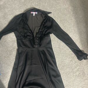 Urban Outfitters Black Satin Long Sleeve Dress